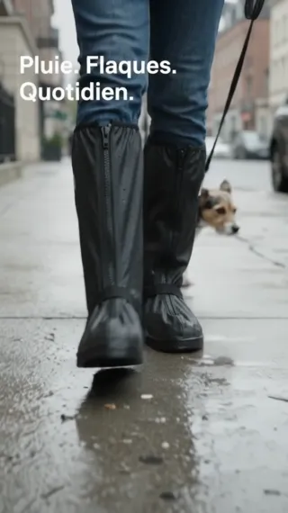 Marcher sous la pluie et dans les flaques avec les sur-chaussures